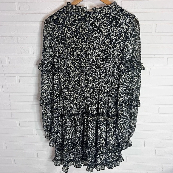 Altar’d State Black Floral Tiered Plunge Neck Boho Mini Dress, Size Medium - Picture 5 of 8